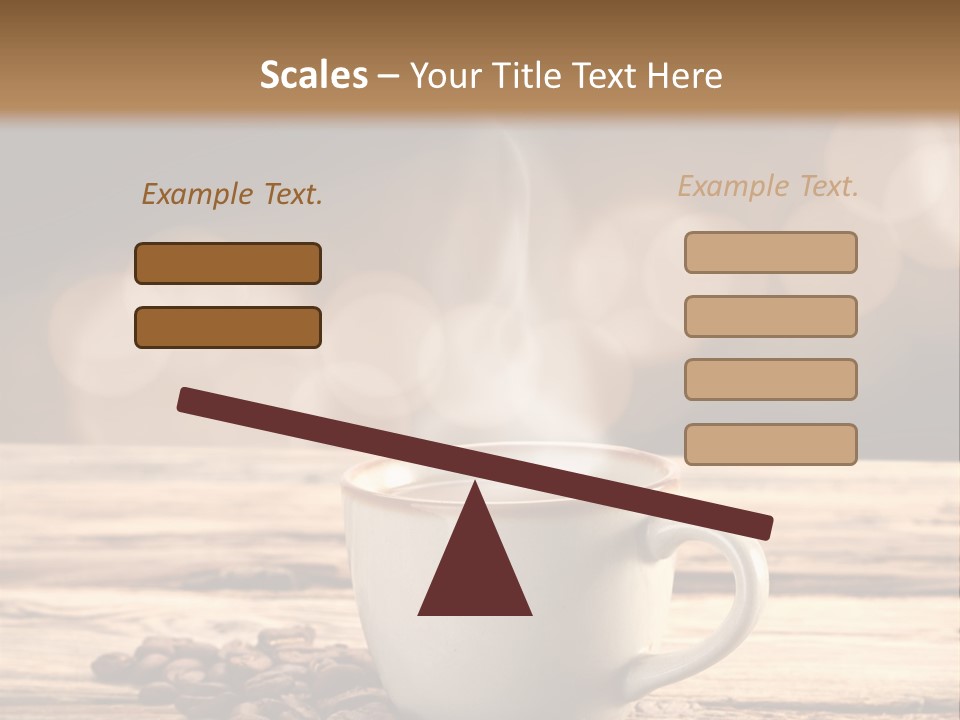 A Cup Of Coffee On A Table With Coffee Beans PowerPoint Template