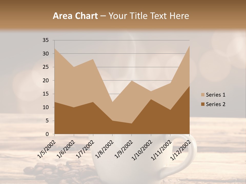 A Cup Of Coffee On A Table With Coffee Beans PowerPoint Template