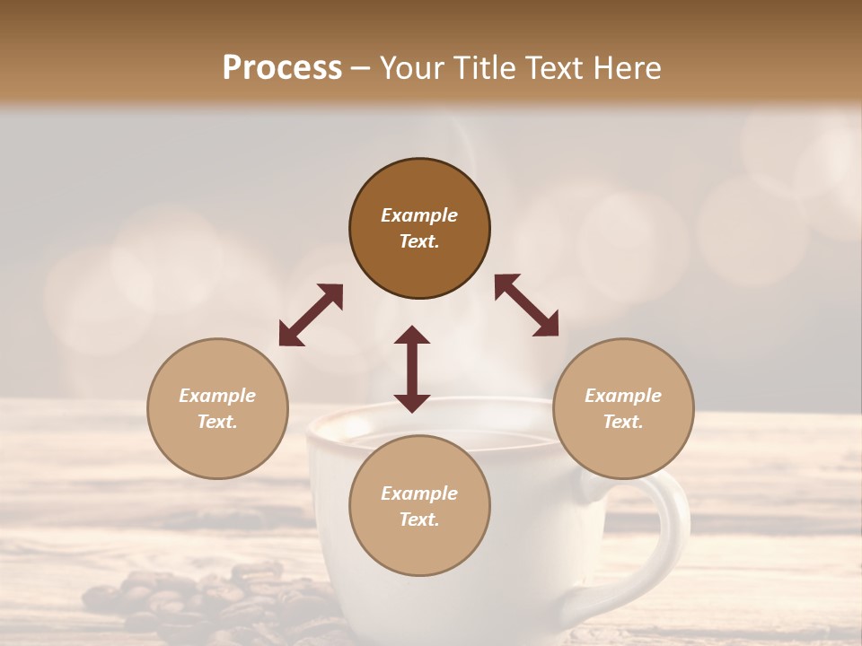 A Cup Of Coffee On A Table With Coffee Beans PowerPoint Template