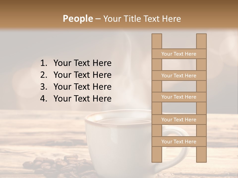 A Cup Of Coffee On A Table With Coffee Beans PowerPoint Template