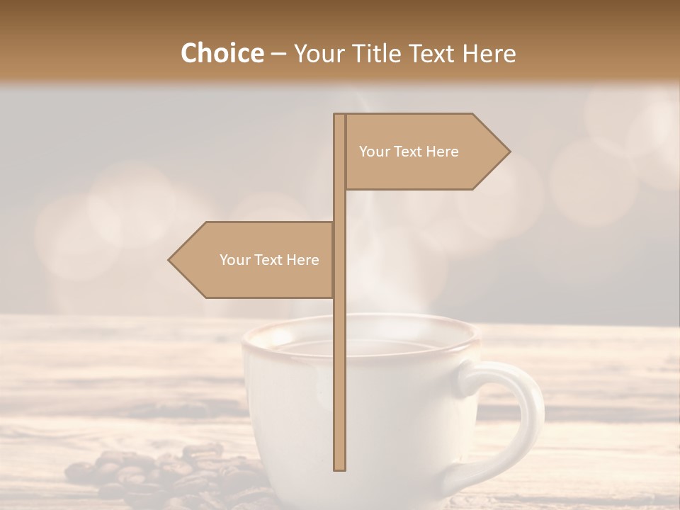 A Cup Of Coffee On A Table With Coffee Beans PowerPoint Template