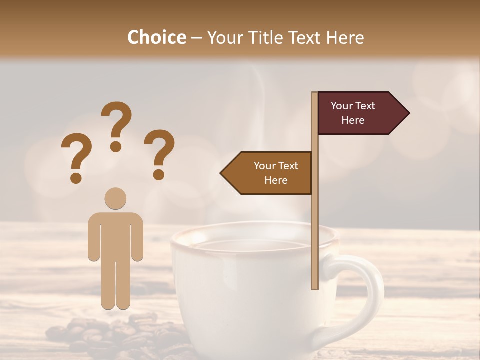 A Cup Of Coffee On A Table With Coffee Beans PowerPoint Template