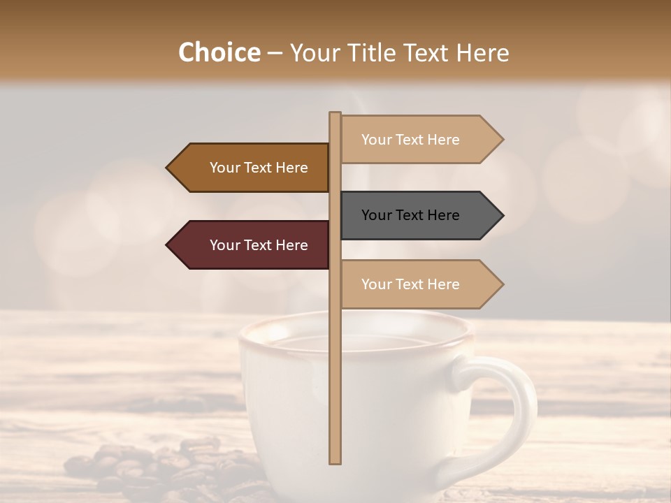 A Cup Of Coffee On A Table With Coffee Beans PowerPoint Template