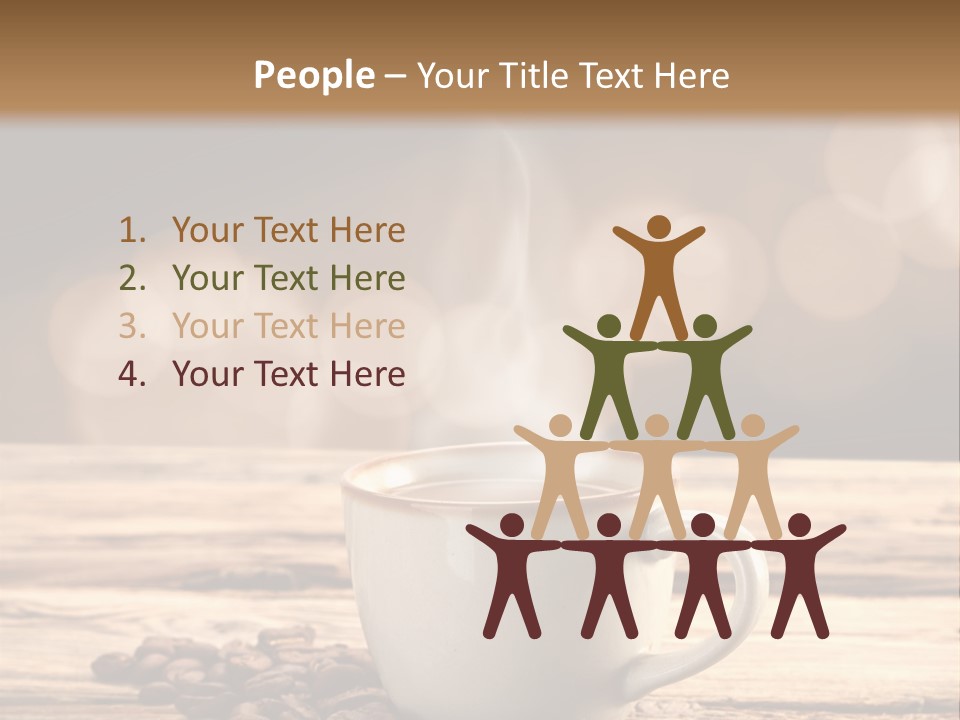 A Cup Of Coffee On A Table With Coffee Beans PowerPoint Template