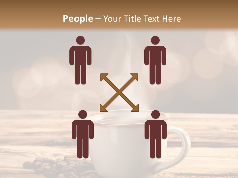 A Cup Of Coffee On A Table With Coffee Beans PowerPoint Template