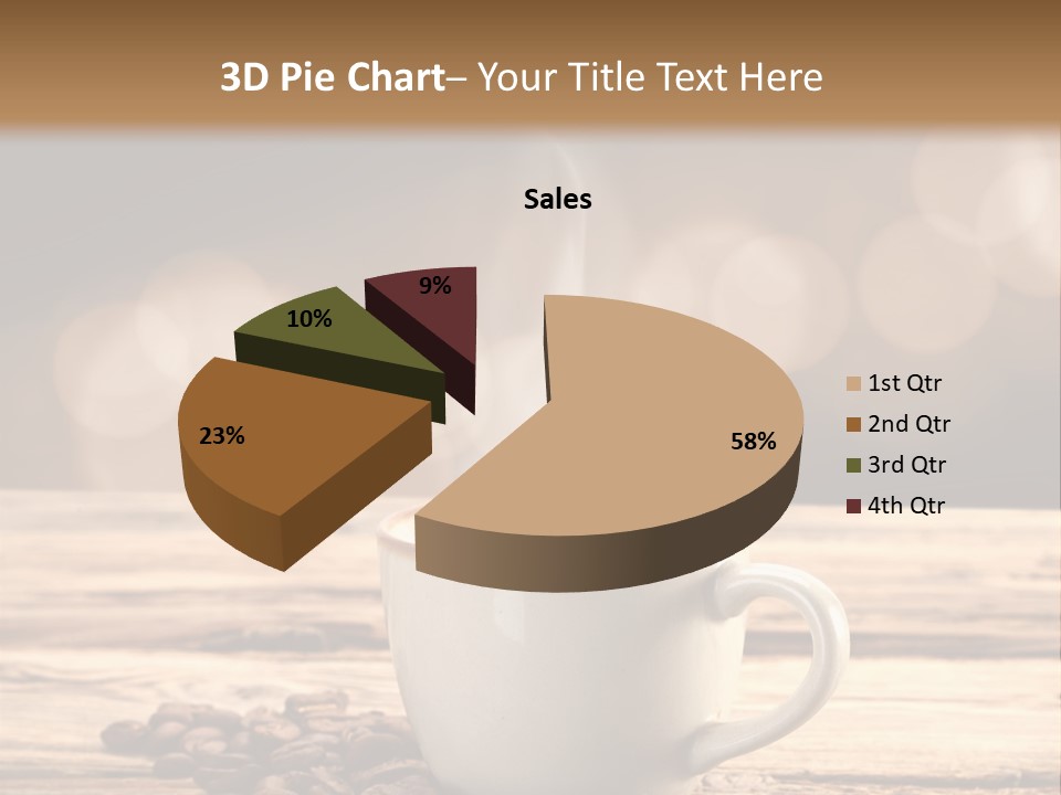 A Cup Of Coffee On A Table With Coffee Beans PowerPoint Template