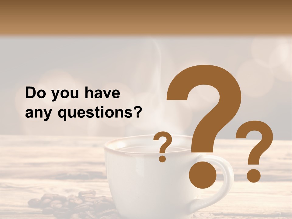 A Cup Of Coffee On A Table With Coffee Beans PowerPoint Template