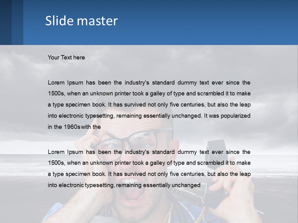 A Man Holding A Cell Phone Up To His Face PowerPoint Template