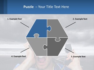 A Man Holding A Cell Phone Up To His Face PowerPoint Template