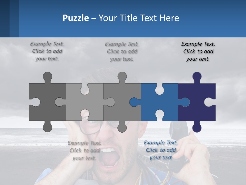 A Man Holding A Cell Phone Up To His Face PowerPoint Template