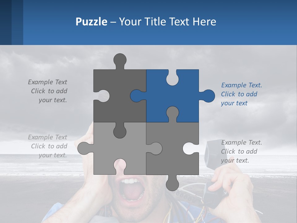 A Man Holding A Cell Phone Up To His Face PowerPoint Template