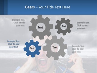 A Man Holding A Cell Phone Up To His Face PowerPoint Template