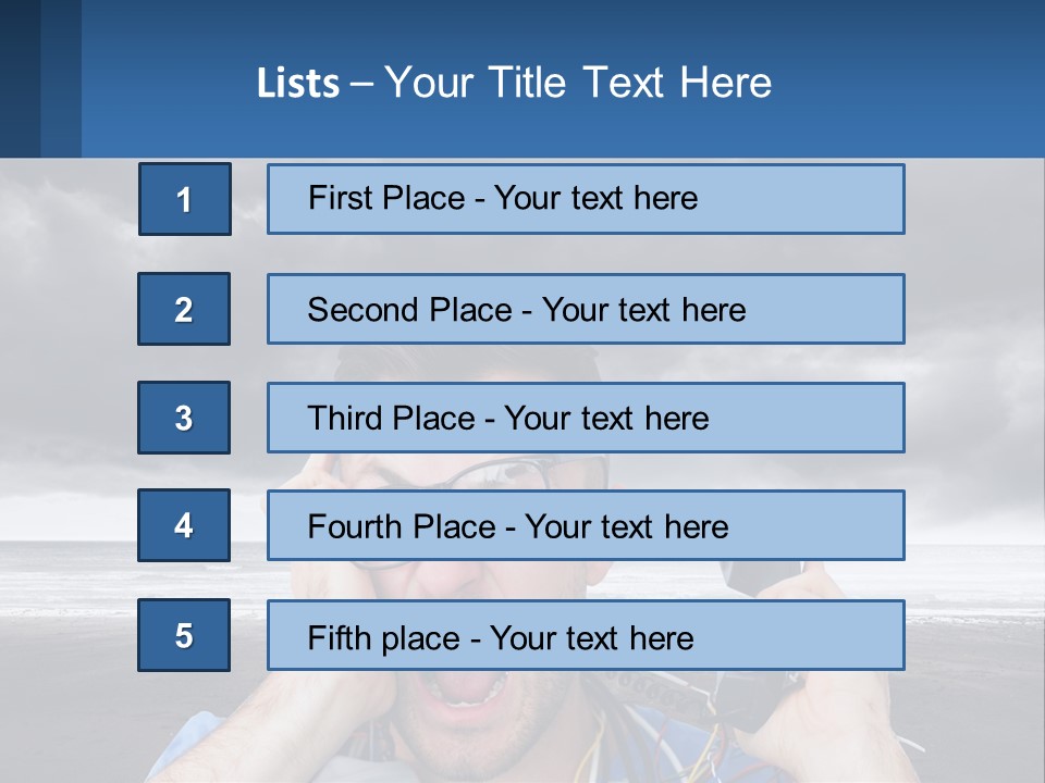 A Man Holding A Cell Phone Up To His Face PowerPoint Template