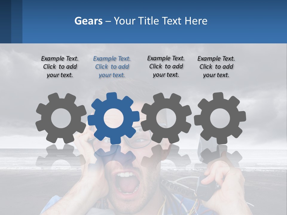 A Man Holding A Cell Phone Up To His Face PowerPoint Template