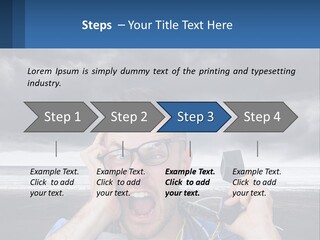 A Man Holding A Cell Phone Up To His Face PowerPoint Template