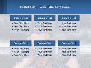 A Man Holding A Cell Phone Up To His Face PowerPoint Template