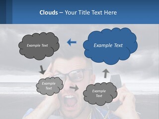 A Man Holding A Cell Phone Up To His Face PowerPoint Template