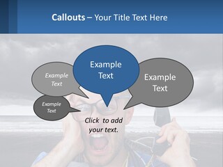 A Man Holding A Cell Phone Up To His Face PowerPoint Template
