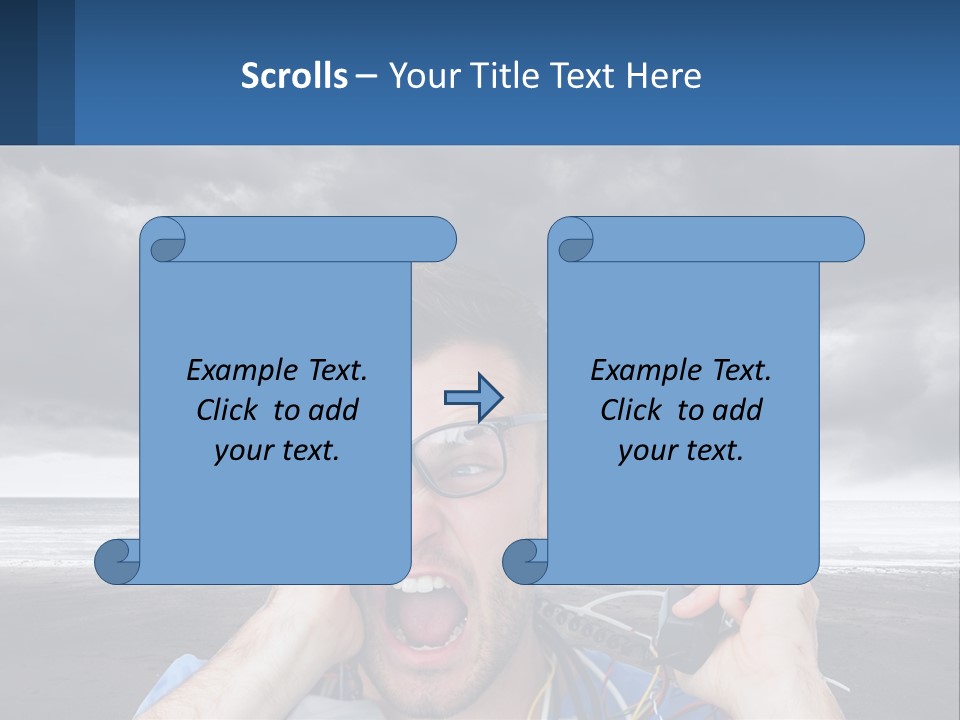 A Man Holding A Cell Phone Up To His Face PowerPoint Template