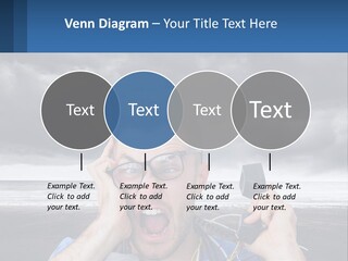 A Man Holding A Cell Phone Up To His Face PowerPoint Template