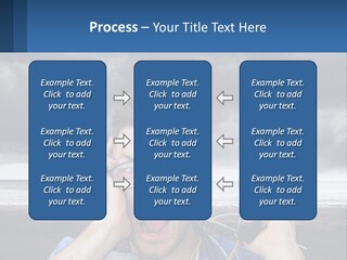 A Man Holding A Cell Phone Up To His Face PowerPoint Template