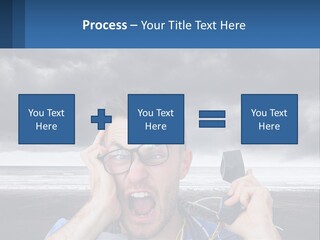 A Man Holding A Cell Phone Up To His Face PowerPoint Template
