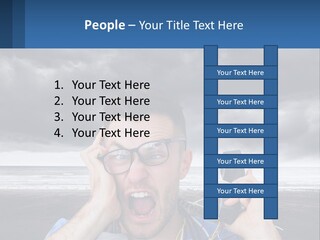A Man Holding A Cell Phone Up To His Face PowerPoint Template
