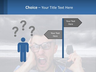 A Man Holding A Cell Phone Up To His Face PowerPoint Template