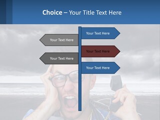 A Man Holding A Cell Phone Up To His Face PowerPoint Template
