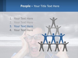 A Man Holding A Cell Phone Up To His Face PowerPoint Template