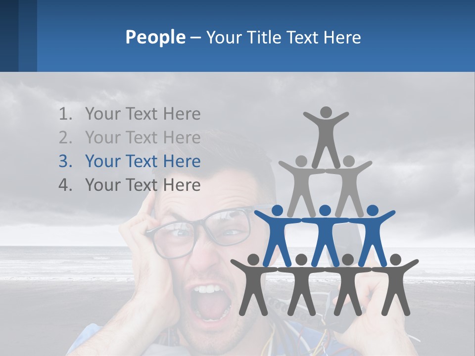 A Man Holding A Cell Phone Up To His Face PowerPoint Template