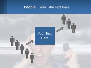 A Man Holding A Cell Phone Up To His Face PowerPoint Template