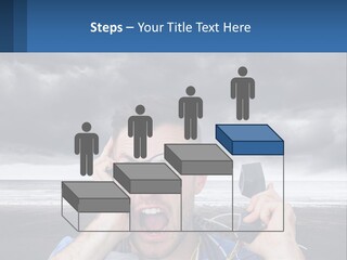 A Man Holding A Cell Phone Up To His Face PowerPoint Template