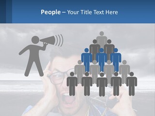 A Man Holding A Cell Phone Up To His Face PowerPoint Template