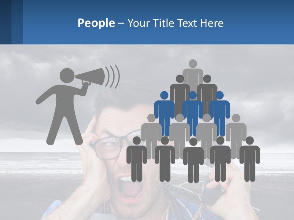 A Man Holding A Cell Phone Up To His Face PowerPoint Template
