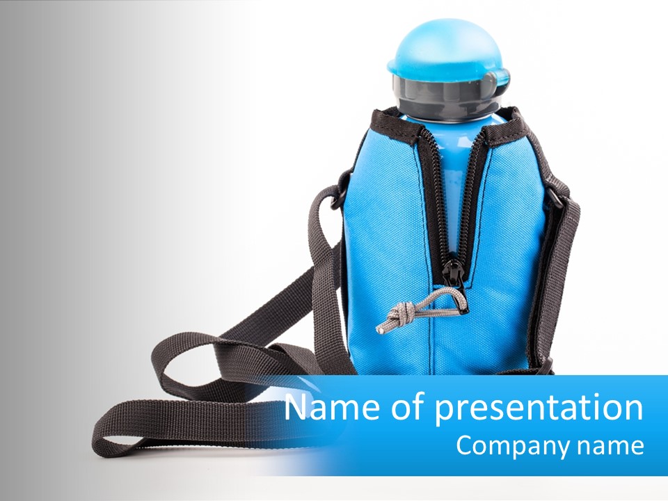 A Blue Lunch Bag With A Bottle Of Water On It PowerPoint Template