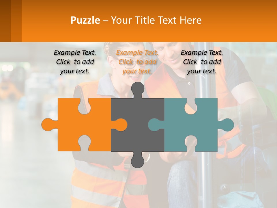 A Man And A Woman In Safety Vests Looking At A Tablet PowerPoint Template