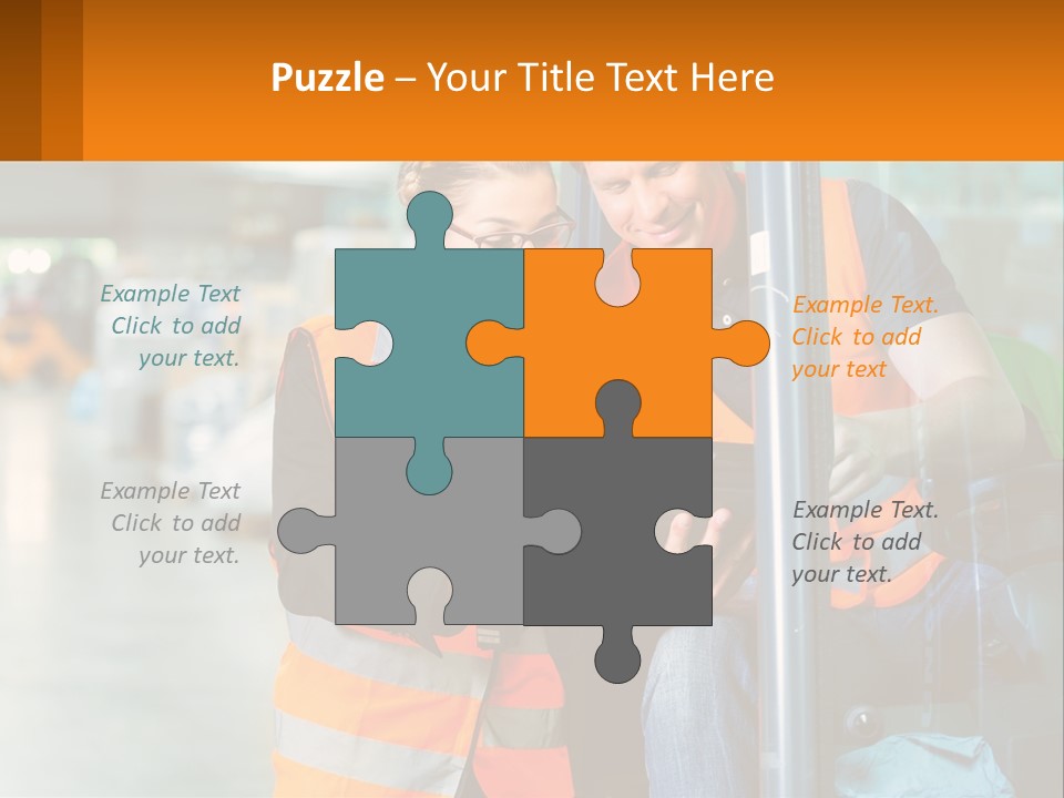 A Man And A Woman In Safety Vests Looking At A Tablet PowerPoint Template