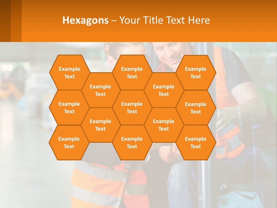 A Man And A Woman In Safety Vests Looking At A Tablet PowerPoint Template