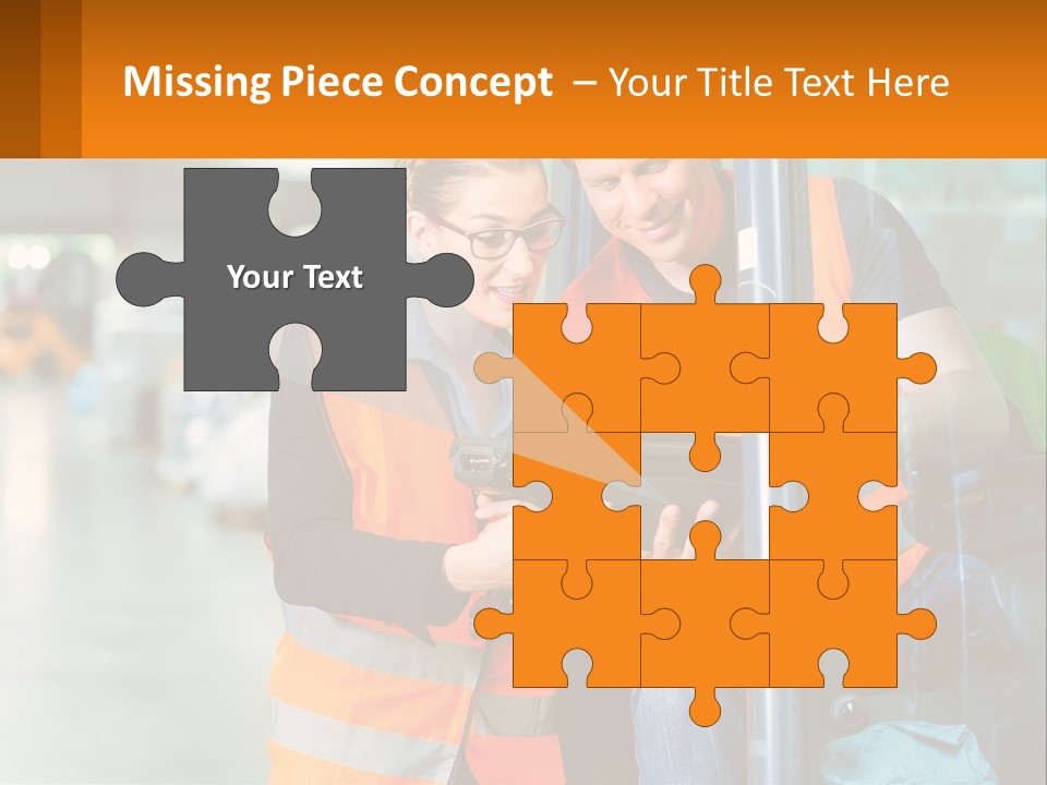 A Man And A Woman In Safety Vests Looking At A Tablet PowerPoint Template