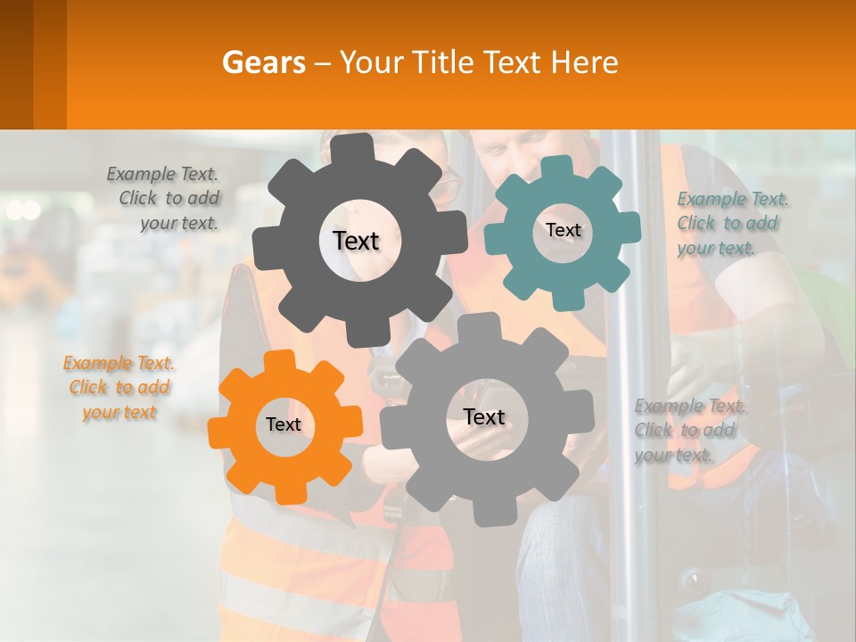 A Man And A Woman In Safety Vests Looking At A Tablet PowerPoint Template