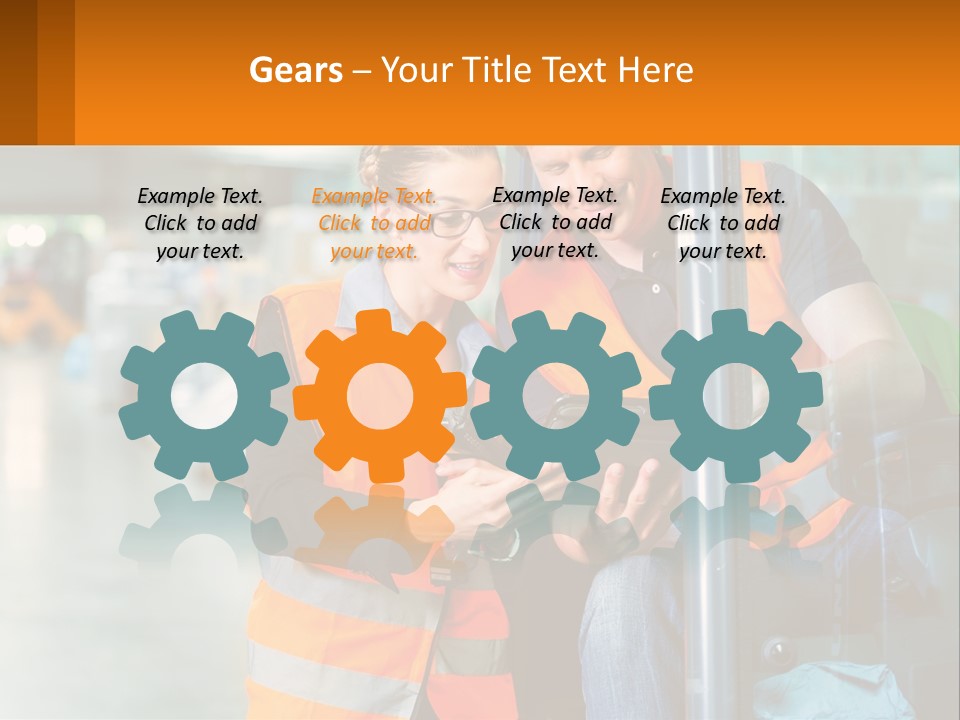 A Man And A Woman In Safety Vests Looking At A Tablet PowerPoint Template