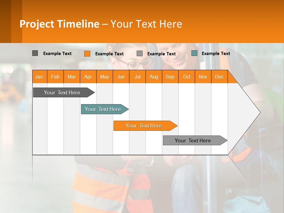 A Man And A Woman In Safety Vests Looking At A Tablet PowerPoint Template