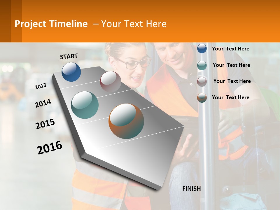A Man And A Woman In Safety Vests Looking At A Tablet PowerPoint Template