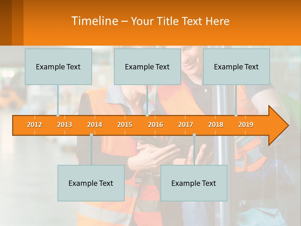 A Man And A Woman In Safety Vests Looking At A Tablet PowerPoint Template
