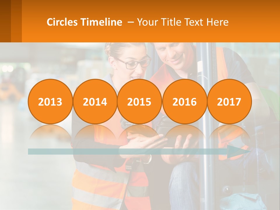 A Man And A Woman In Safety Vests Looking At A Tablet PowerPoint Template