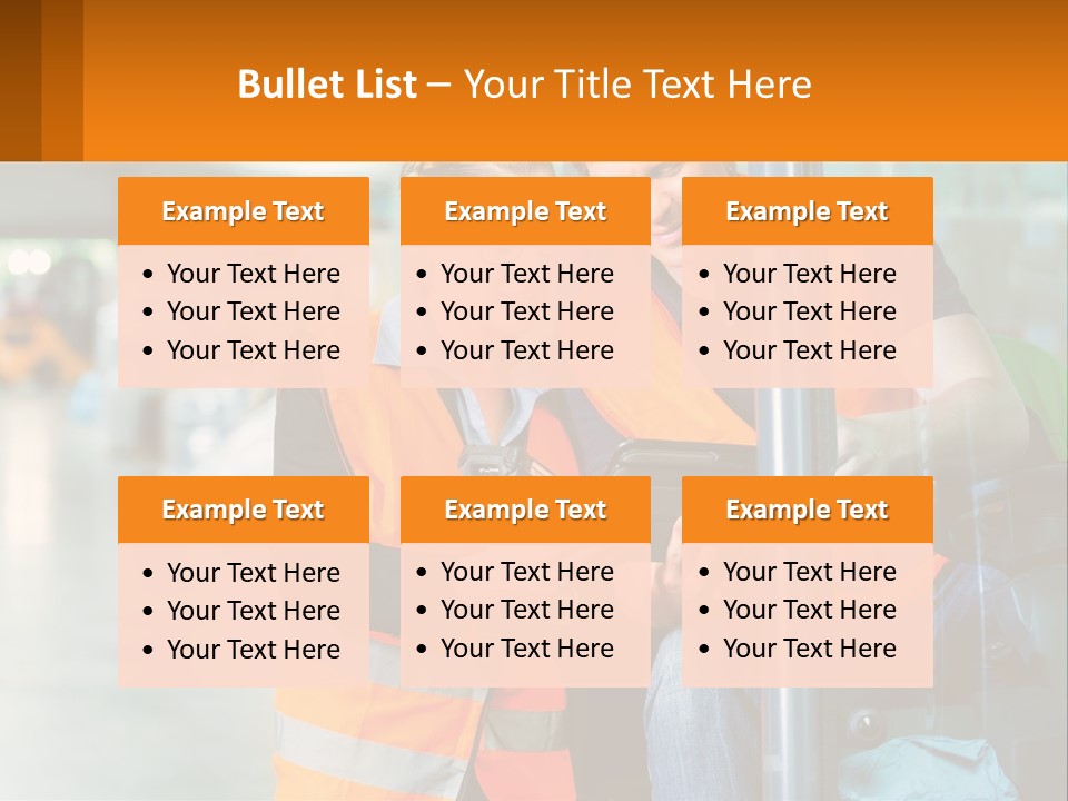 A Man And A Woman In Safety Vests Looking At A Tablet PowerPoint Template