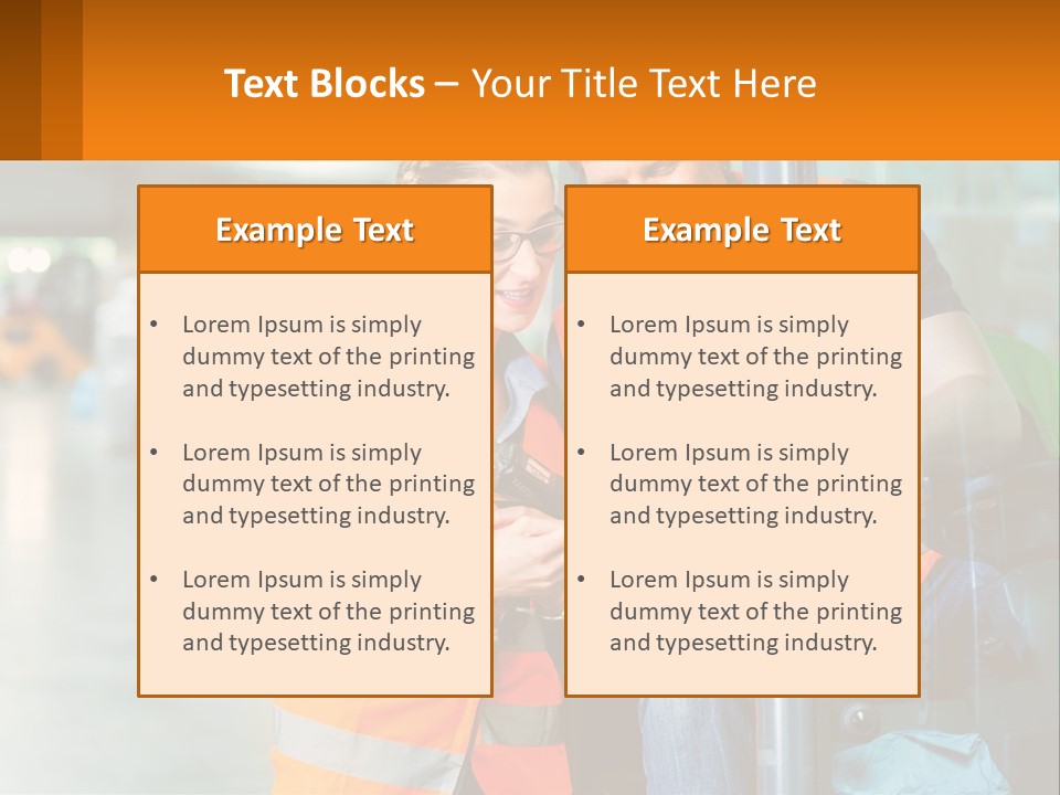 A Man And A Woman In Safety Vests Looking At A Tablet PowerPoint Template