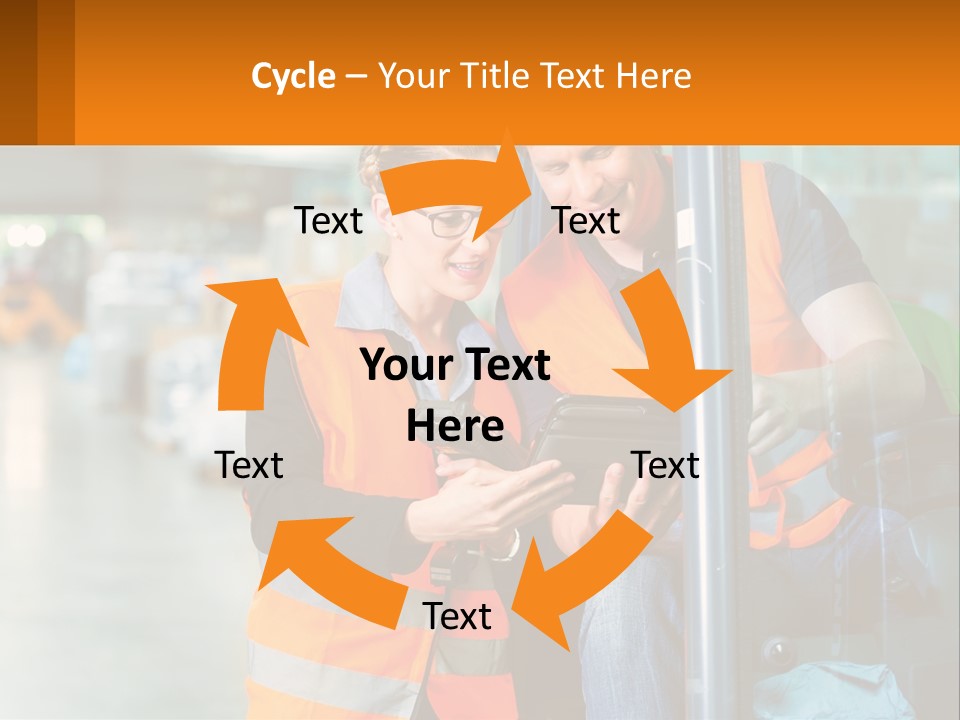 A Man And A Woman In Safety Vests Looking At A Tablet PowerPoint Template