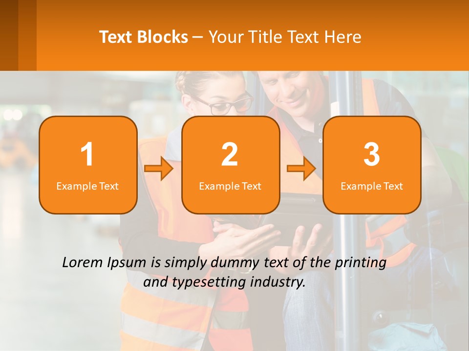 A Man And A Woman In Safety Vests Looking At A Tablet PowerPoint Template